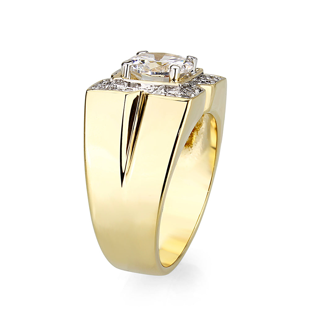 LO5M087 - Ion Gold Plating Brass Ring with AAA Grade CZ  in Clear-3
