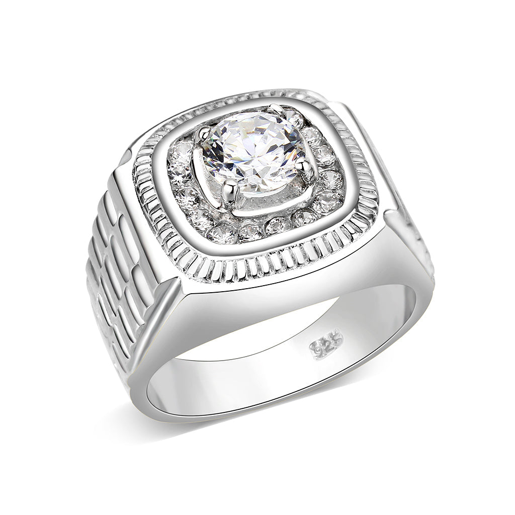 LO5S163- Sterling Silver   Ring with Clear CZ   High Polished(No Plated) Alamode