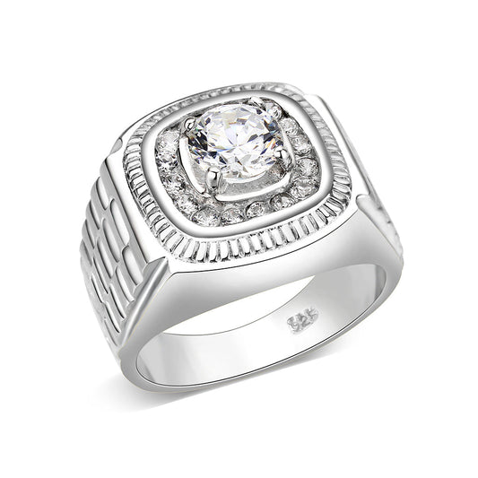 LO5S163- Sterling Silver   Ring with Clear CZ   High Polished(No Plated) Alamode