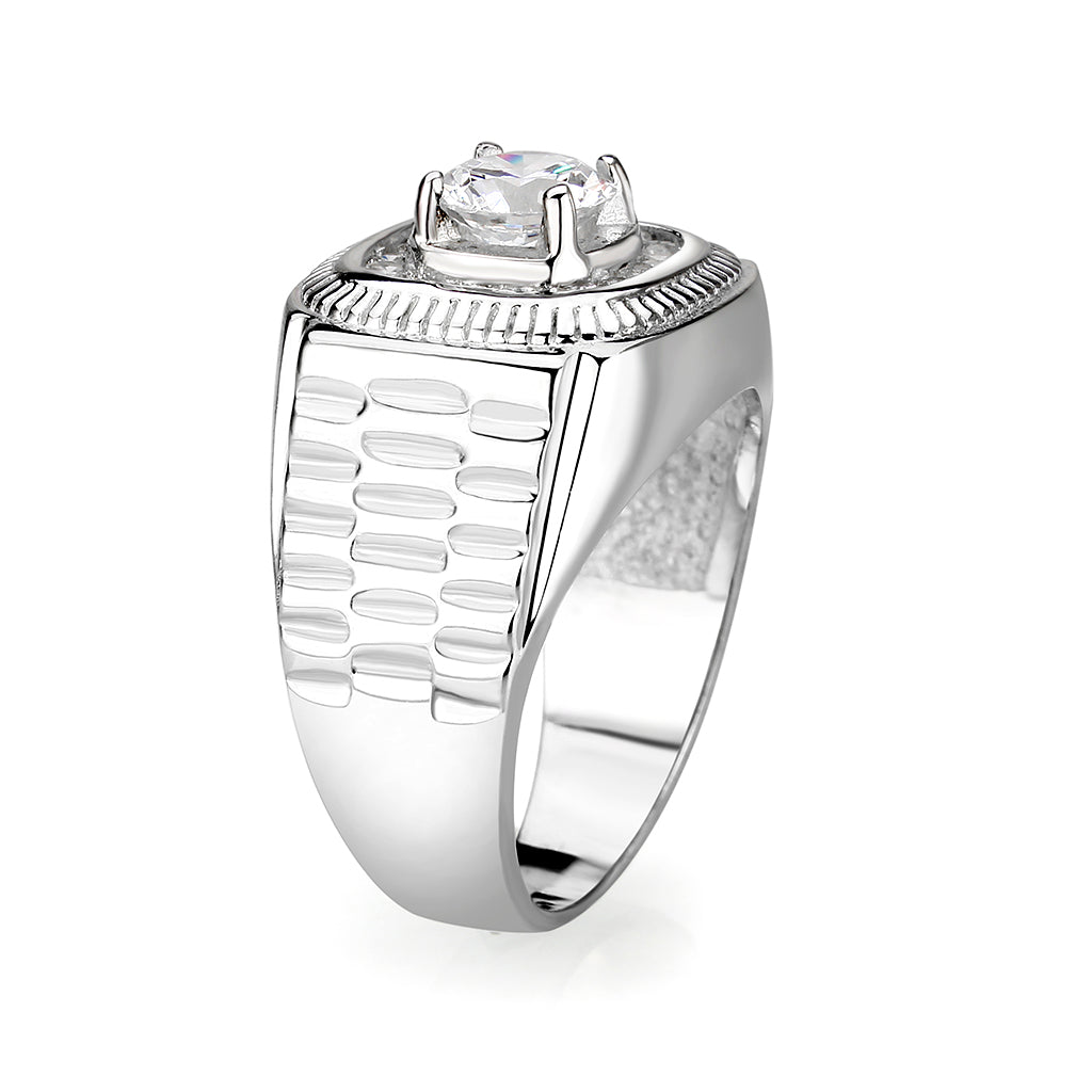 LO5S163- Sterling Silver   Ring with Clear CZ   High Polished(No Plated) Alamode