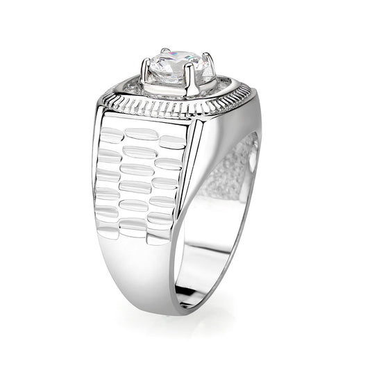 LO5S163- Sterling Silver   Ring with Clear CZ   High Polished(No Plated) Alamode