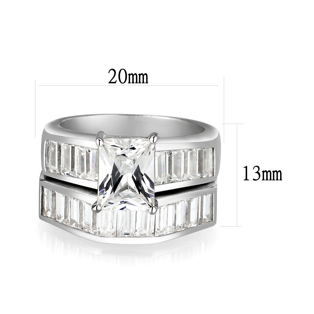 LO5S059- Sterling Silver Ring with CZ In Clear High Polished( NO Plating) Alamode