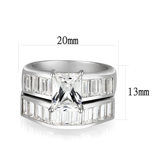 LO5S059- Sterling Silver Ring with CZ In Clear High Polished( NO Plating) Alamode