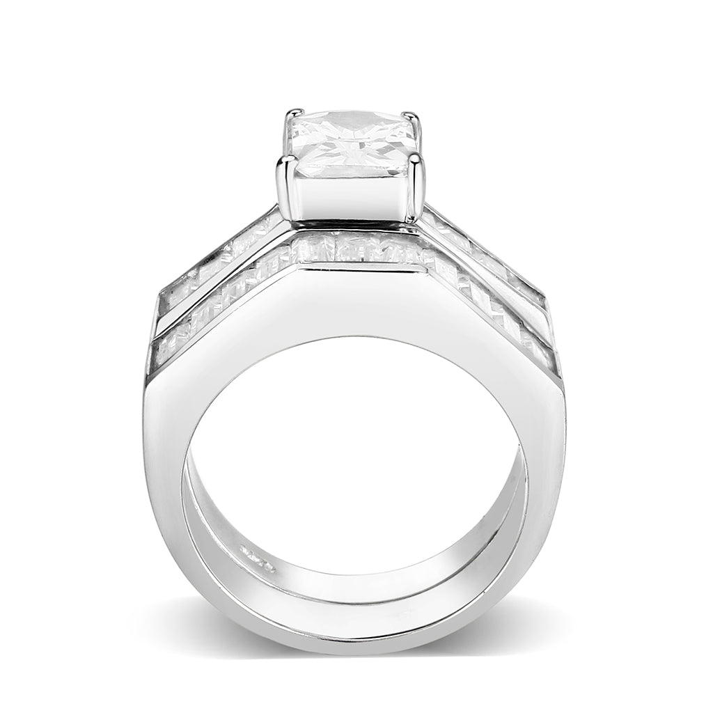 LO5S059- Sterling Silver Ring with CZ In Clear High Polished( NO Plating) Alamode