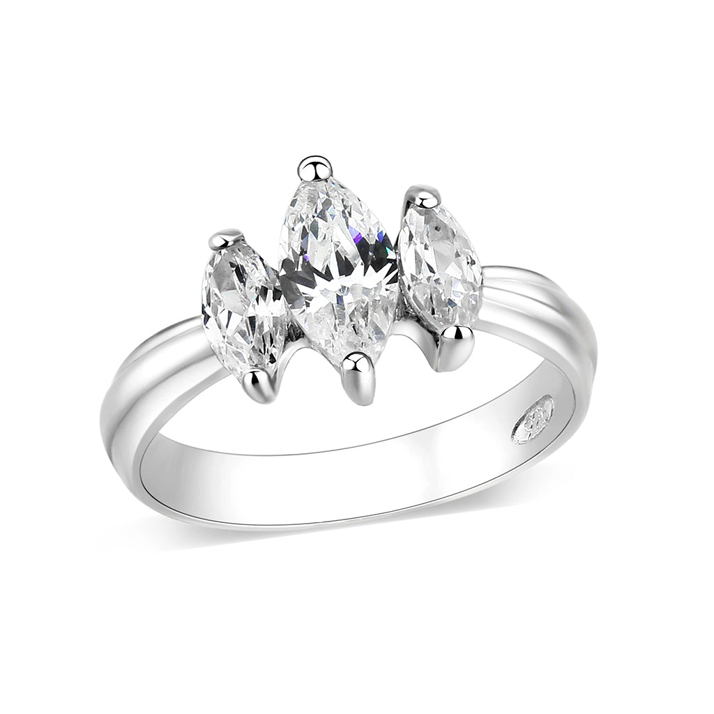 LO5S061- Sterling Silver Ring with CZ In Clear High Polished( NO Plating) Alamode