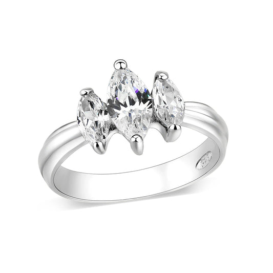 LO5S061- Sterling Silver Ring with CZ In Clear High Polished( NO Plating) Alamode