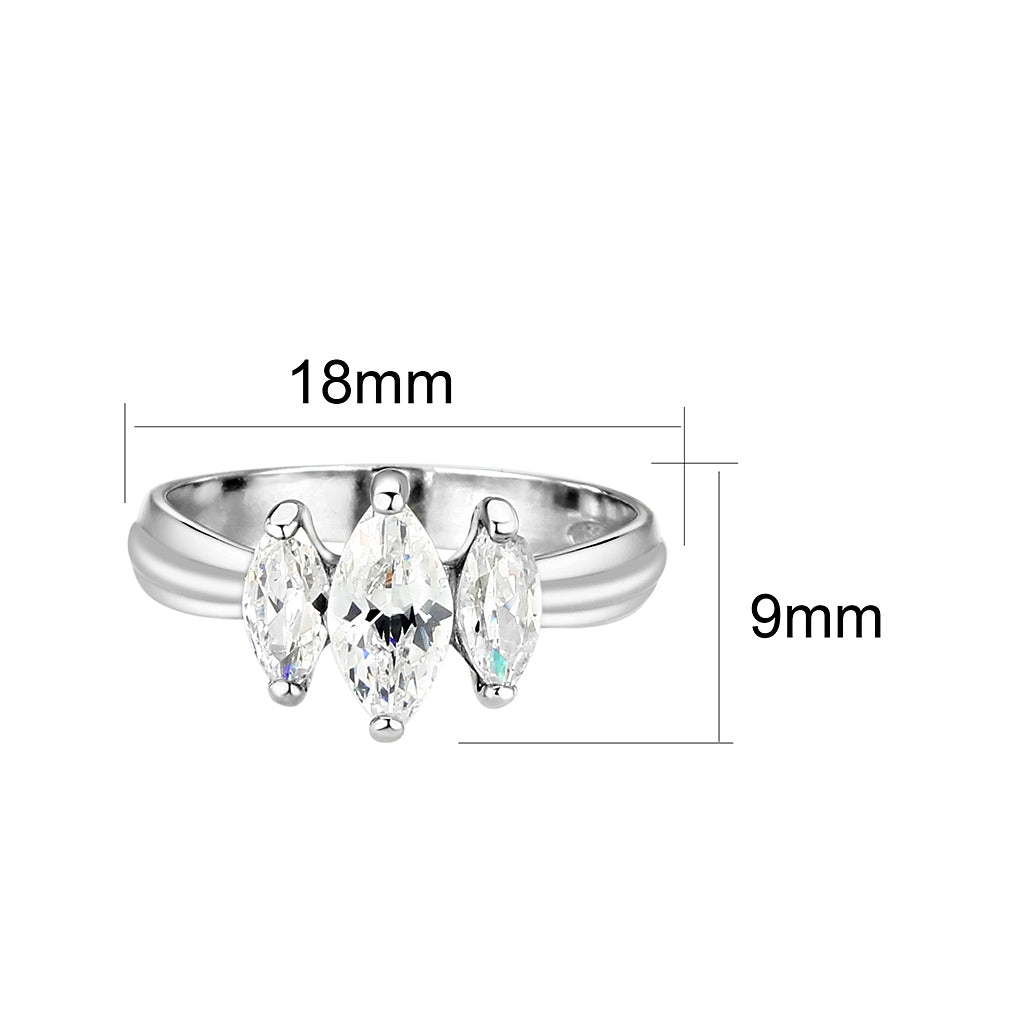 LO5S061- Sterling Silver Ring with CZ In Clear High Polished( NO Plating) Alamode