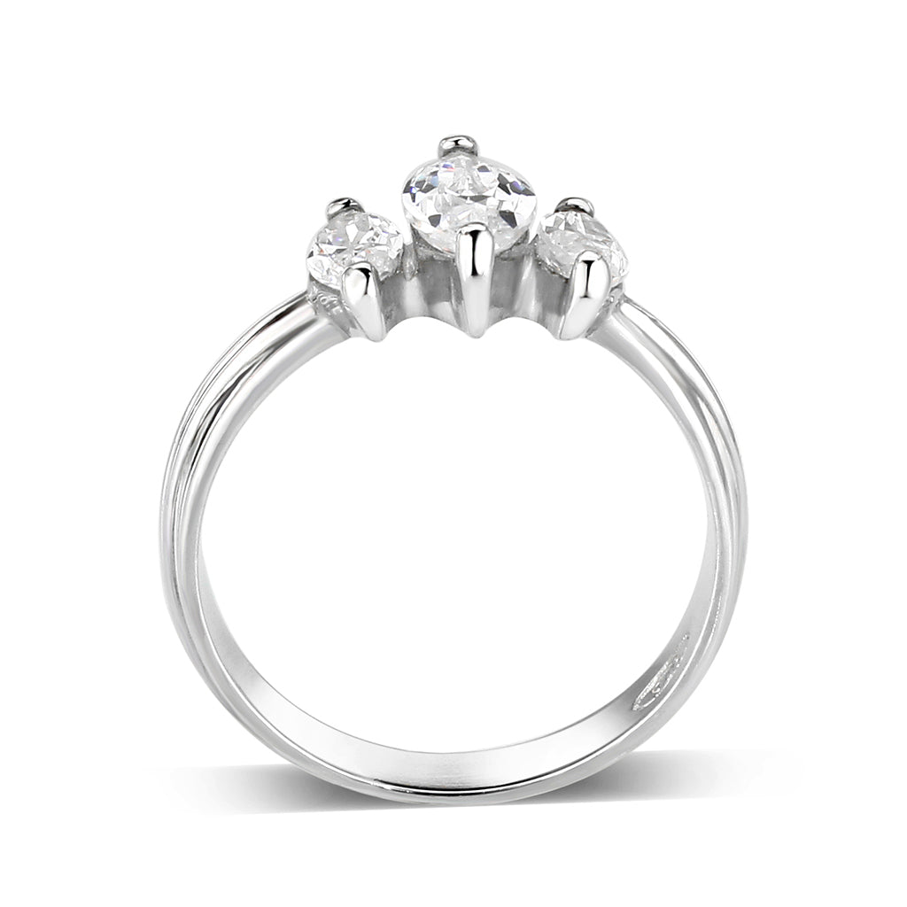 LO5S061- Sterling Silver Ring with CZ In Clear High Polished( NO Plating) Alamode