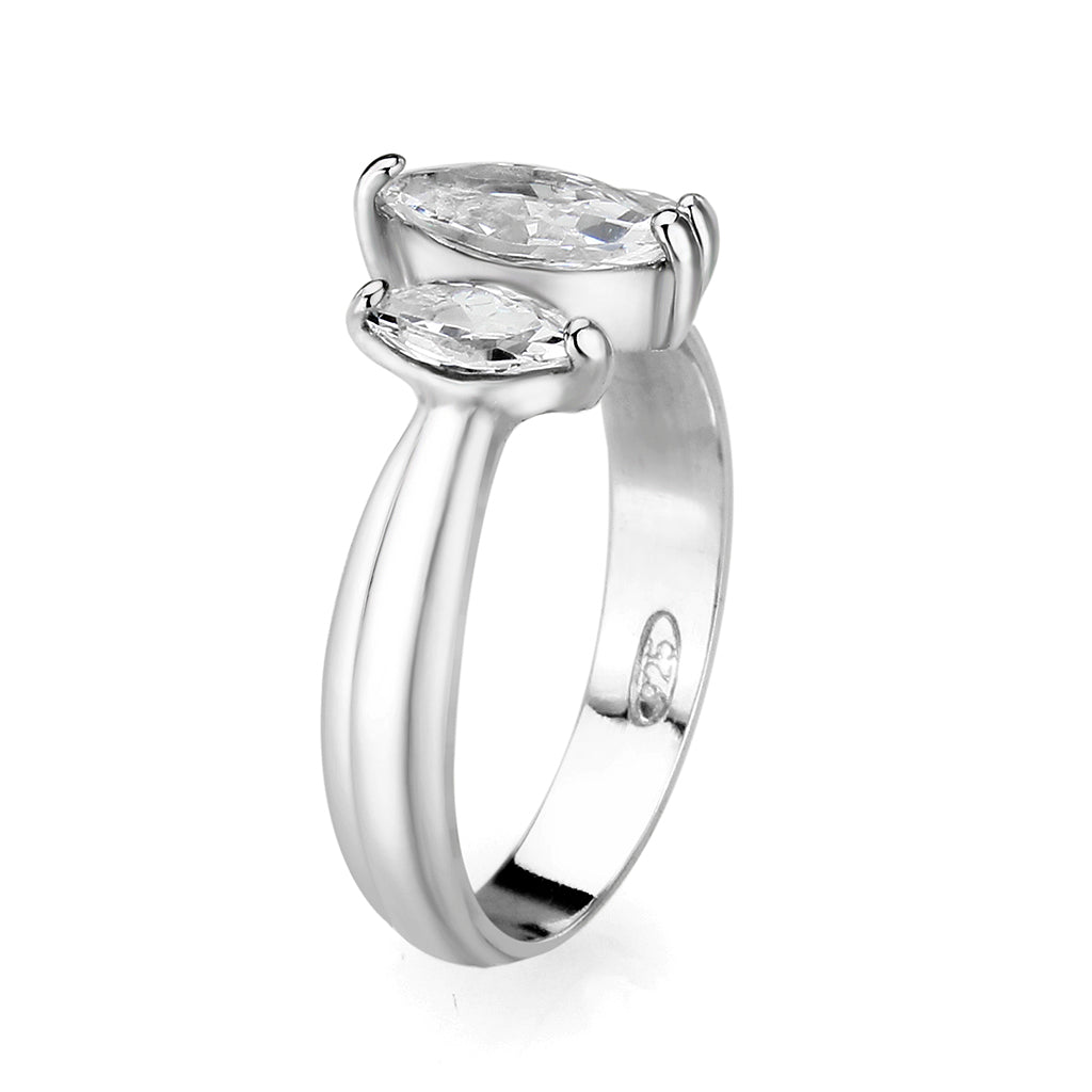 LO5S061- Sterling Silver Ring with CZ In Clear High Polished( NO Plating) Alamode