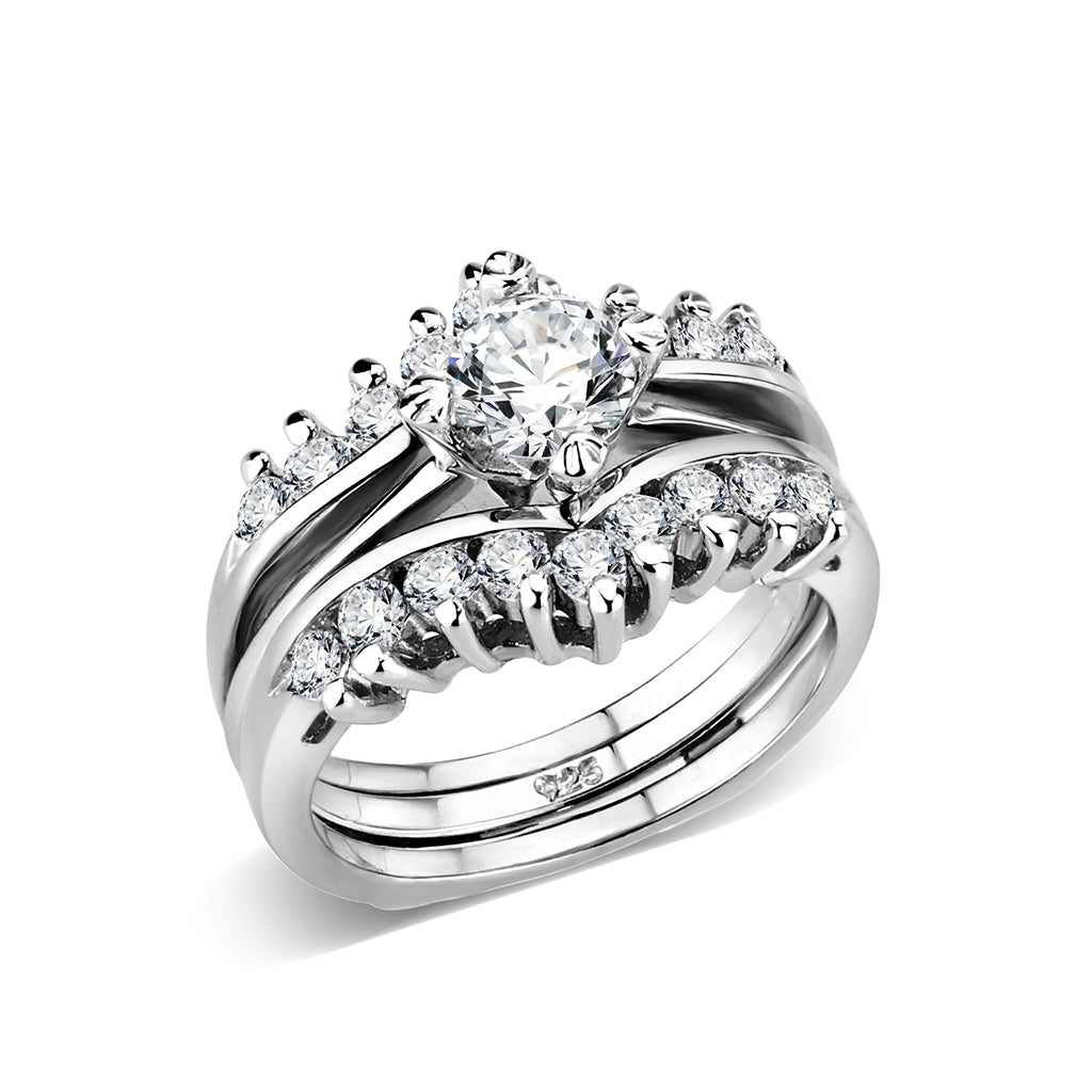 LO5S076- Sterling Silver Ring with CZ In Clear High Polished( NO Plating) Alamode