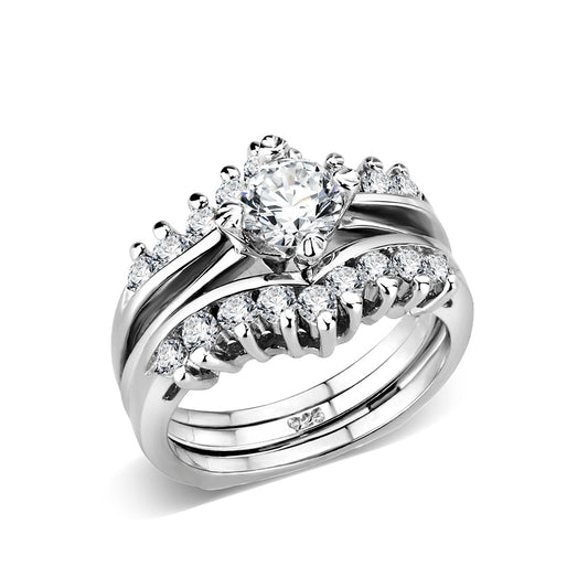 LO5S076- Sterling Silver Ring with CZ In Clear High Polished( NO Plating) Alamode