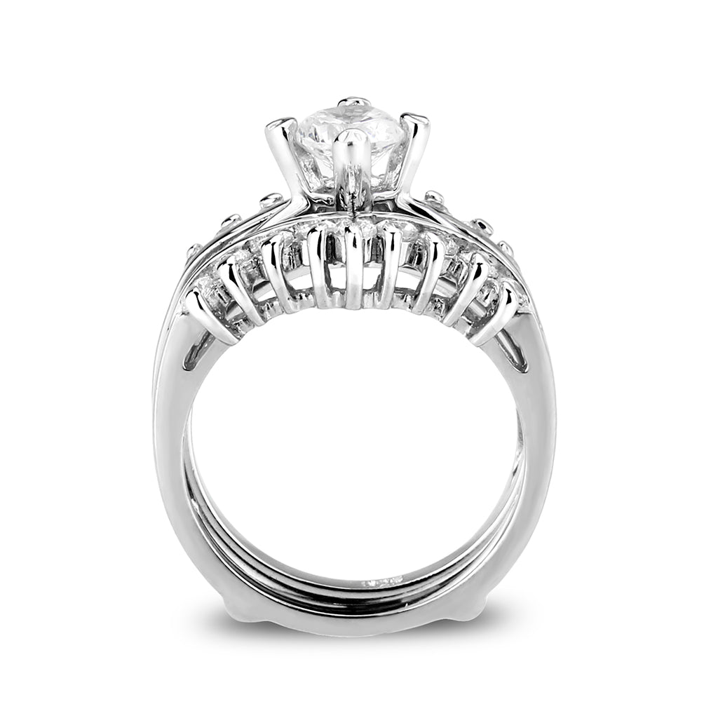 LO5S076- Sterling Silver Ring with CZ In Clear High Polished( NO Plating) Alamode