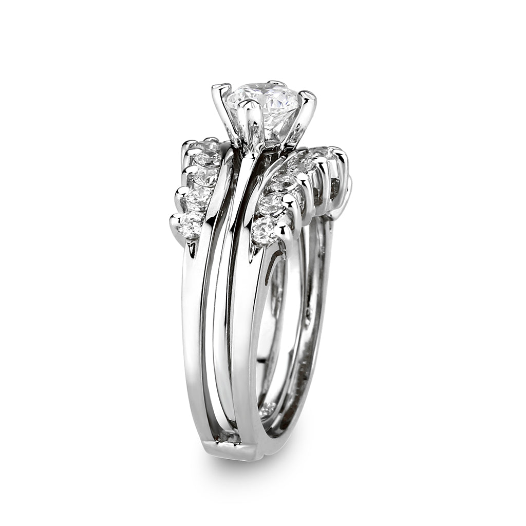 LO5S076- Sterling Silver Ring with CZ In Clear High Polished( NO Plating) Alamode