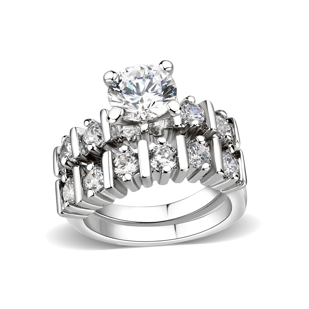 LO5W098- Rhodium Plated Brass Ring with CZ In Clear Alamode