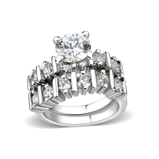 LO5W098- Rhodium Plated Brass Ring with CZ In Clear Alamode