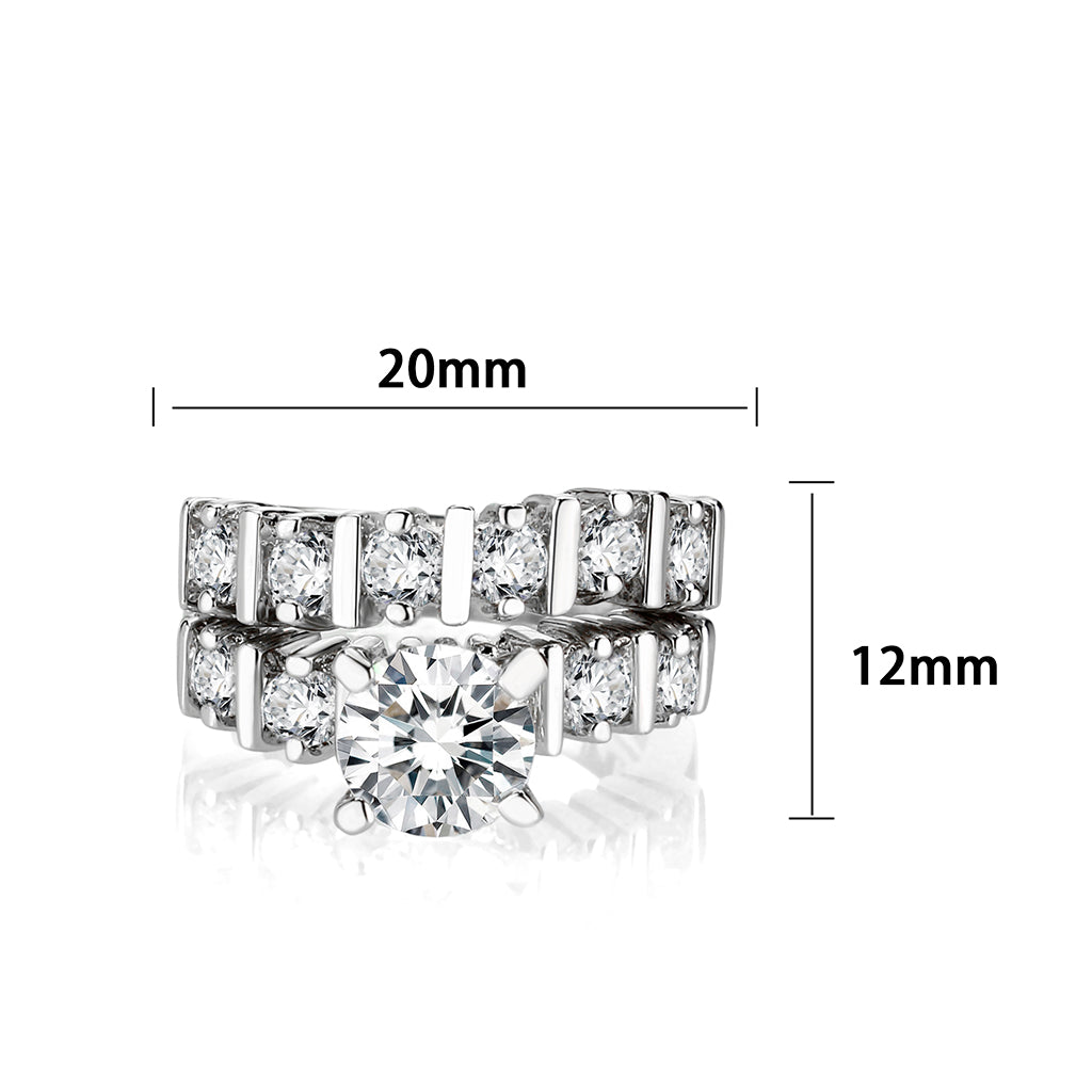 LO5W098- Rhodium Plated Brass Ring with CZ In Clear Alamode