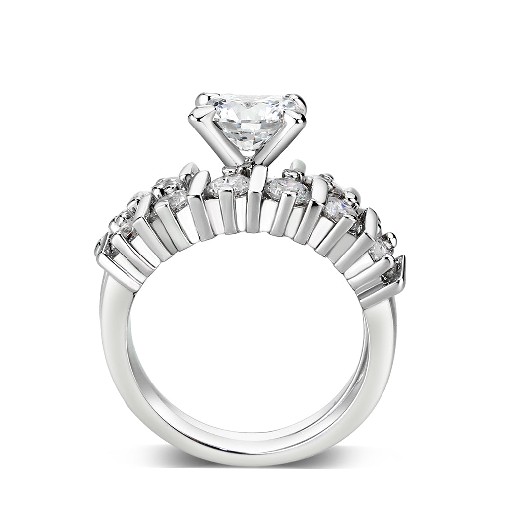 LO5W098- Rhodium Plated Brass Ring with CZ In Clear Alamode