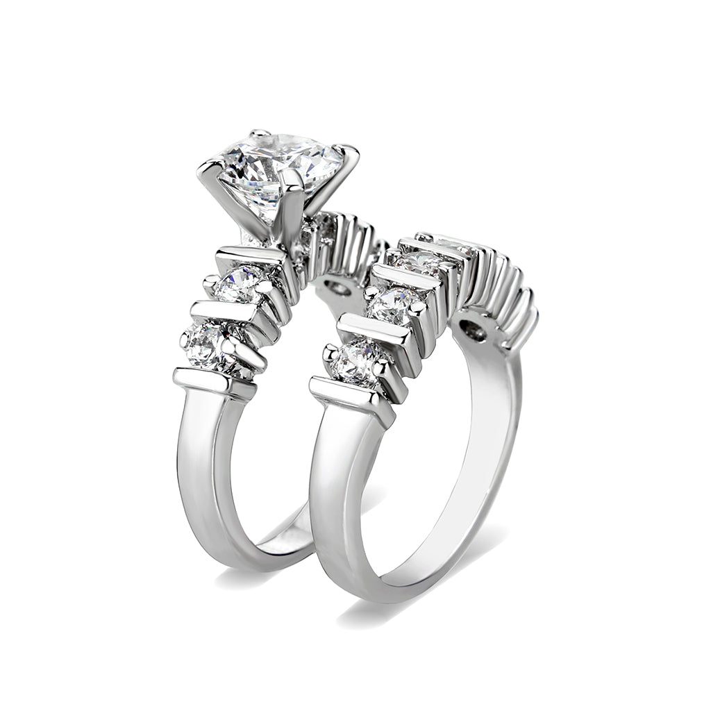 LO5W098- Rhodium Plated Brass Ring with CZ In Clear Alamode