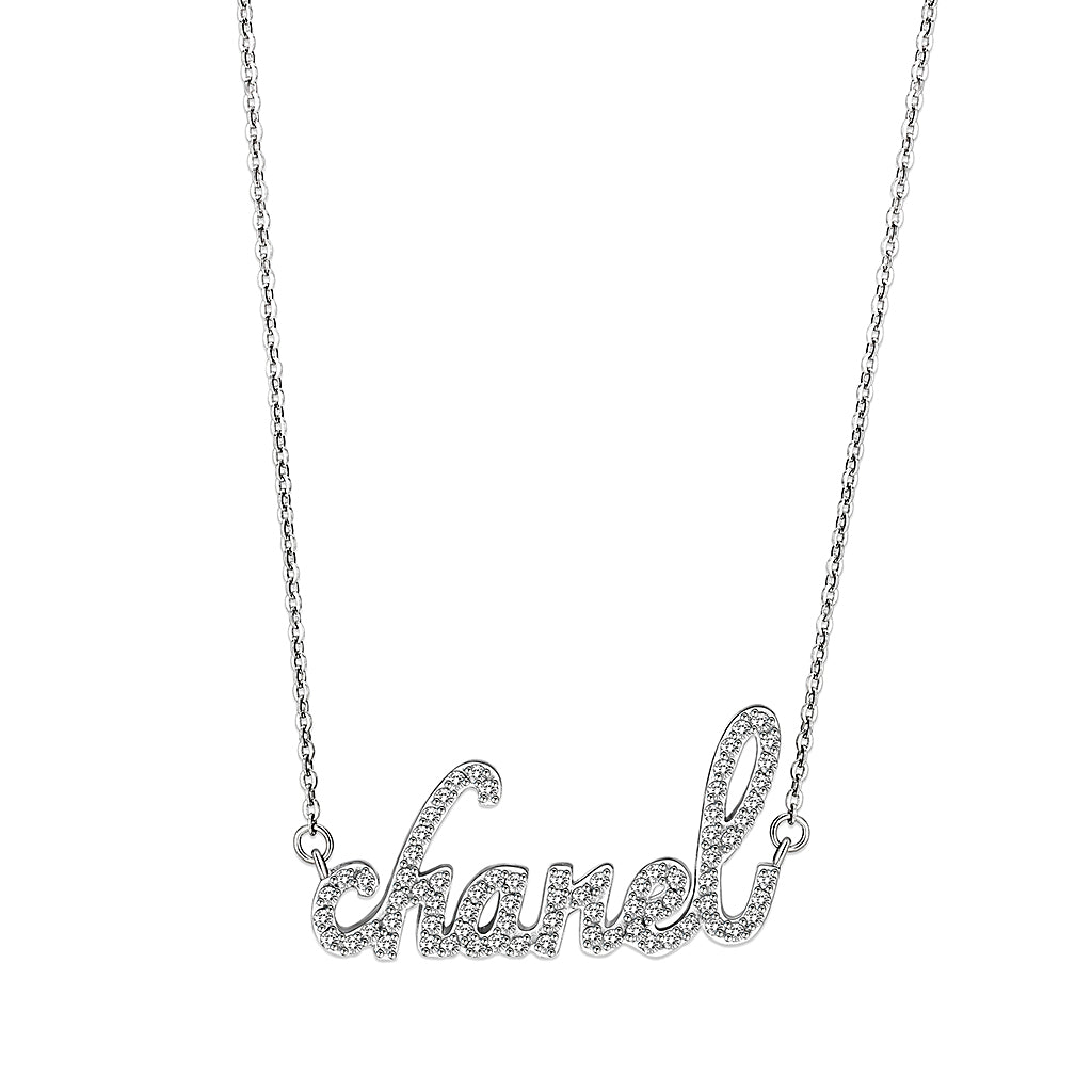 LO5W117- Brass  Pendant With 16" Chain with Clear Crystal Glass  In Rhodium Plated Alamode