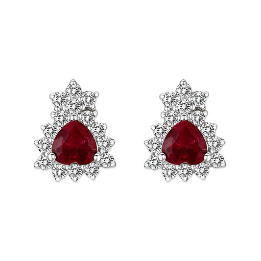 LO5S127 - Sterling Silver  Earrings With  CZ Red In High Polished( No Plated)-0