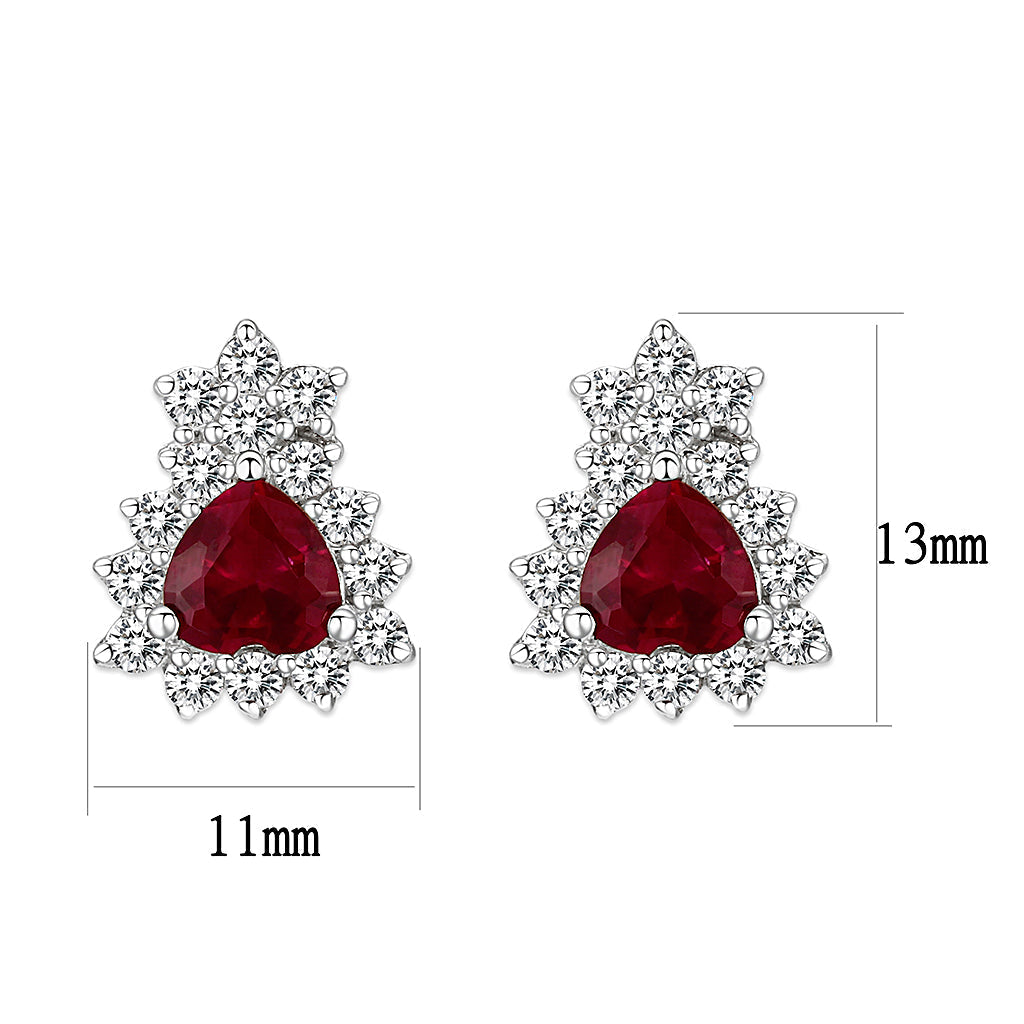 LO5S127 - Sterling Silver  Earrings With  CZ Red In High Polished( No Plated)-2