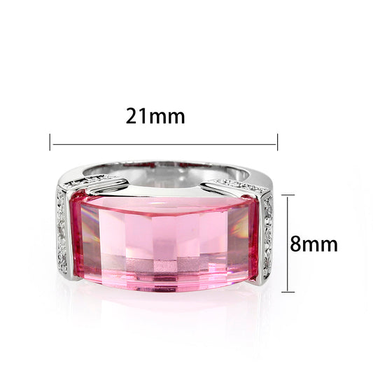 LO5W235- Brass Ring with CZ In Pink Rhodium Plated Alamode