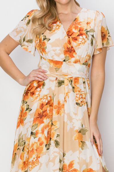 HYFVE Floral Tie Back Short Sleeve Slit Maxi Dress LuxuryLifeWay Online Store