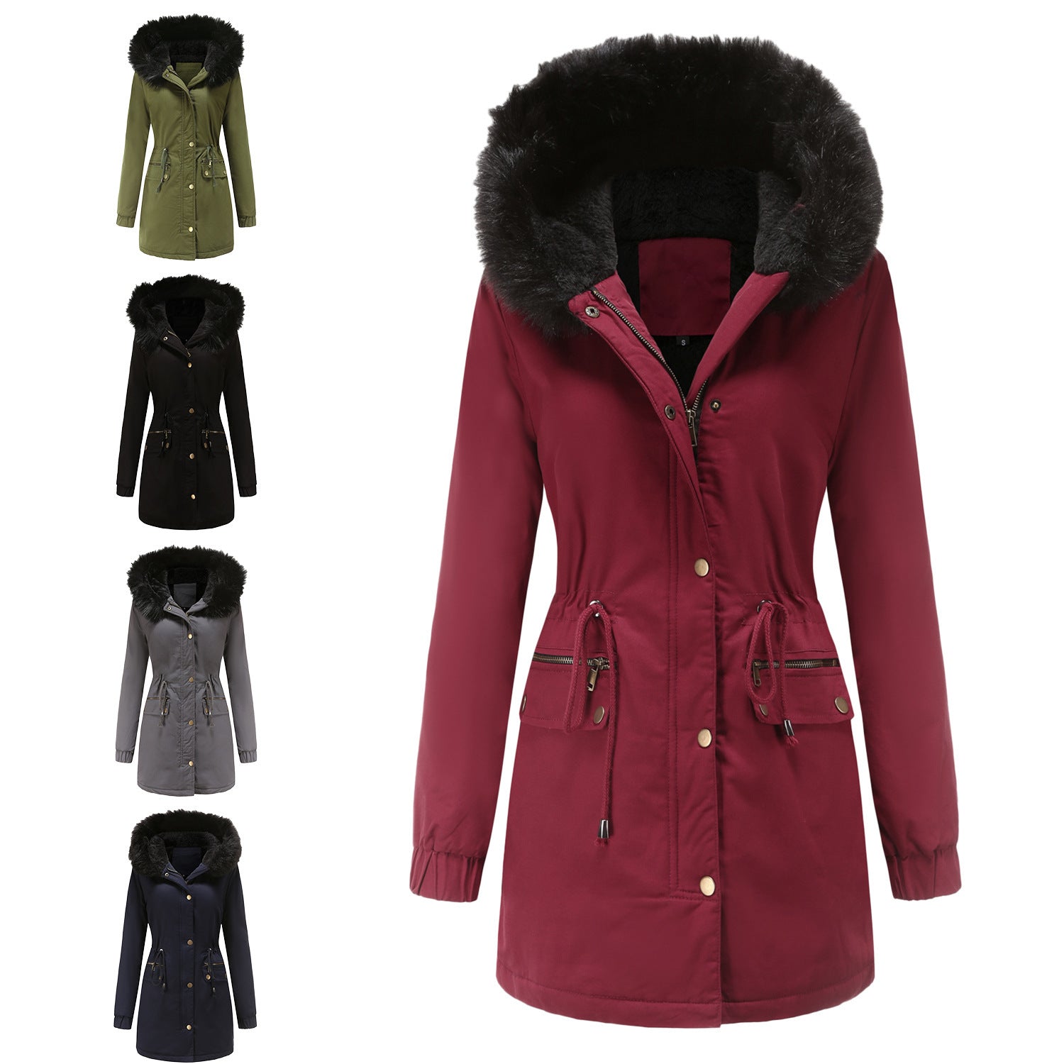 Women's Mid-length Fur Collar Coat Parker Cotton-padded Coat LadyShow.Store