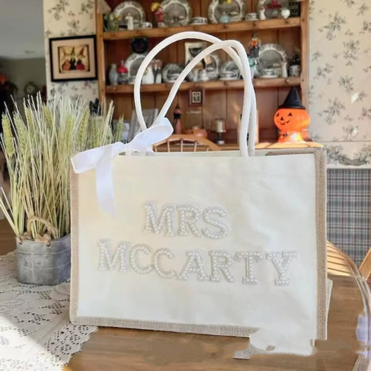 Custom Cute Tote Bag With Pearl Accessories Accent Plus