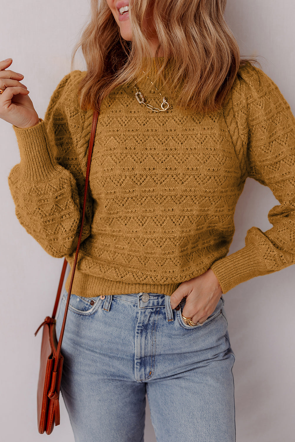 Aria Edge Balloon Sleeve Sweater Threaded Pear