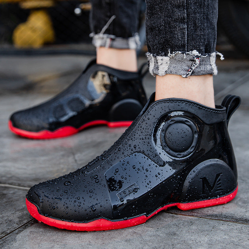 Motorcycle Rain Boots Men's Summer Youth Outdoor Non-slip Wading Shoes Fashion Low Top Flat Work Shoes Rubber Shoes Accent Plus
