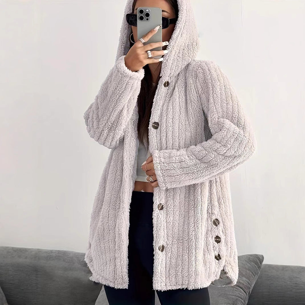 Hooded Loose Plush Coat Women's Regular Sleeve LadyShow.Store