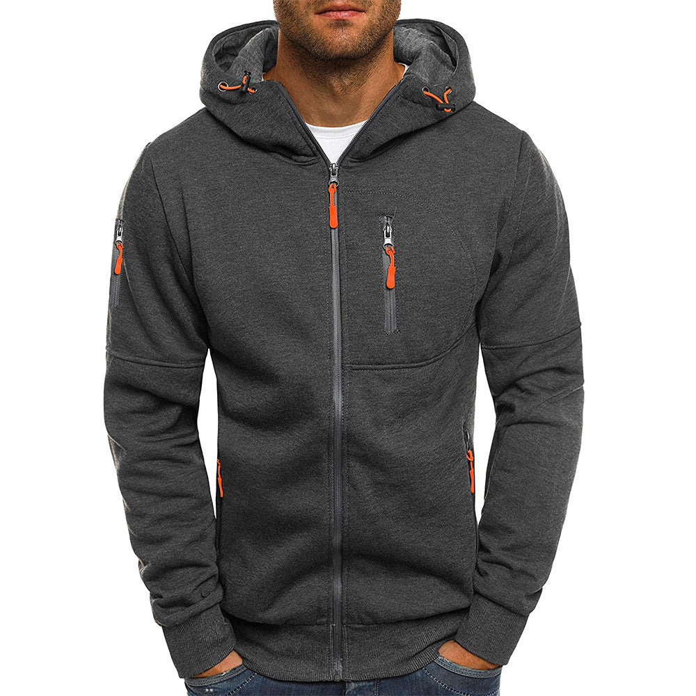 Men's Casual Zipper Hooded Sweater Solid Color Sports Fitness Jackets Cardigan LadyShow.Store