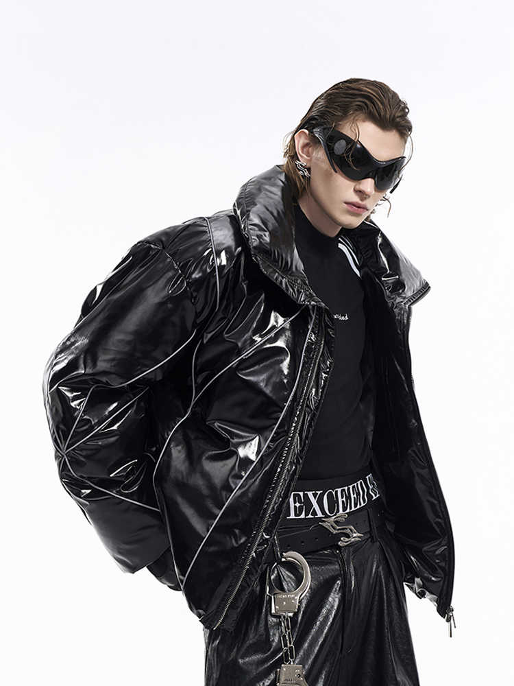Men's Winter Reflective Line Bread Coat Thickened Accent Plus