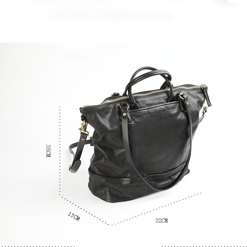 Daily Outdoor Large-capacity Travel Handmade Vegetable Tanned Cowhide Handbag Shoulder Tote Bag CJD