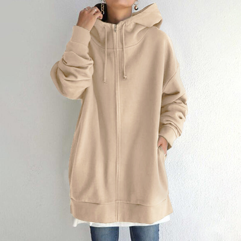 Zipper Hooded Long Plus Fleece Sweatshirt LadyShow.Store