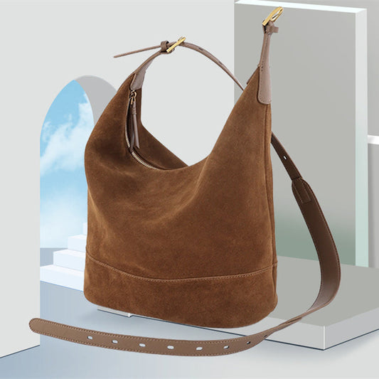 Retro Laid-back Suede Bucket A Versatile Slouchy Commuter Shoulder Or Crossbody Bag Accent Plus