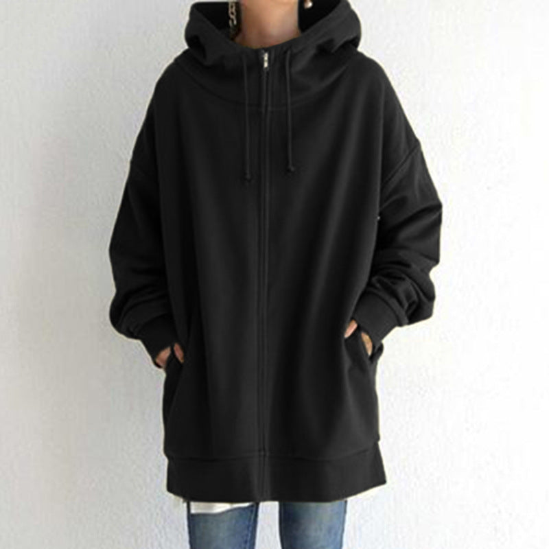 Zipper Hooded Long Plus Fleece Sweatshirt LadyShow.Store