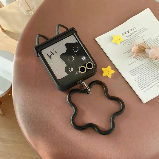 Cute Bracelet Hinge Case for Samsung Galaxy Z Flip 3 4 5 6 | Integrated Film Protective Cover with Wrist Strap W2B