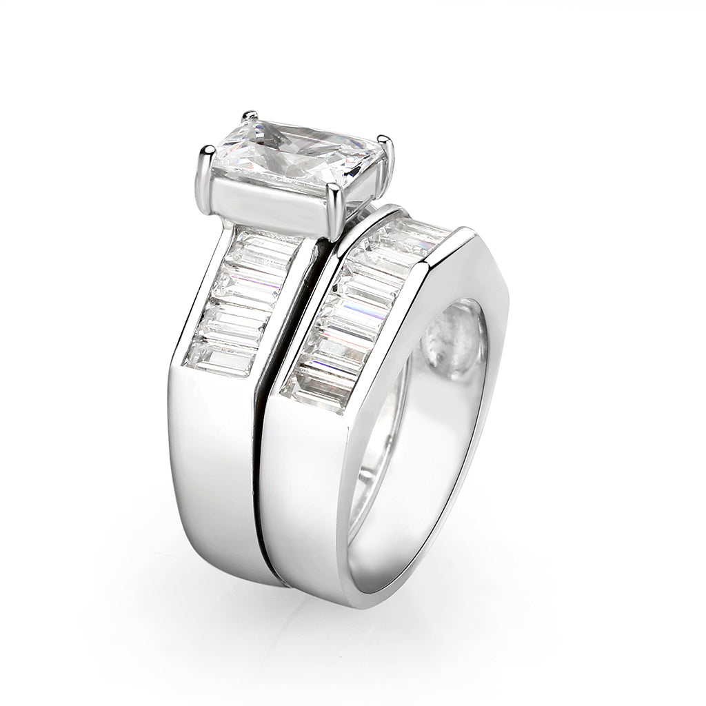 LO5S059- Sterling Silver Ring with CZ In Clear High Polished( NO Plating) Alamode