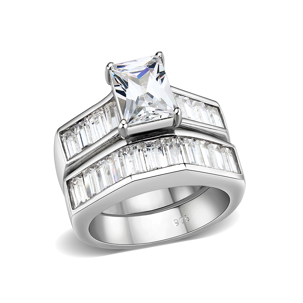 LO5S059- Sterling Silver Ring with CZ In Clear High Polished( NO Plating) Alamode