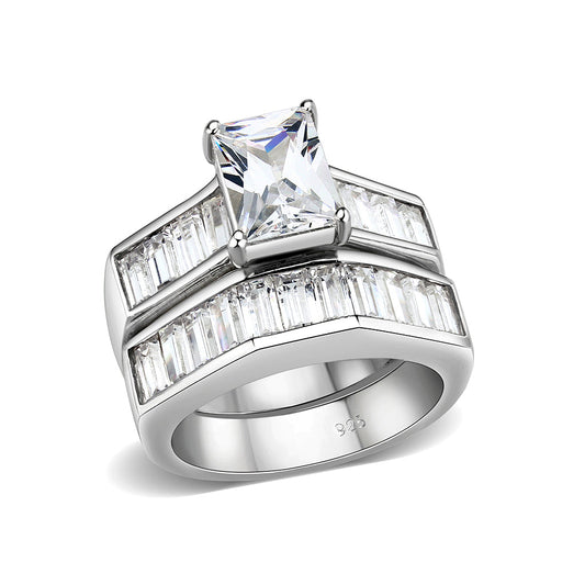 LO5S059- Sterling Silver Ring with CZ In Clear High Polished( NO Plating) Alamode