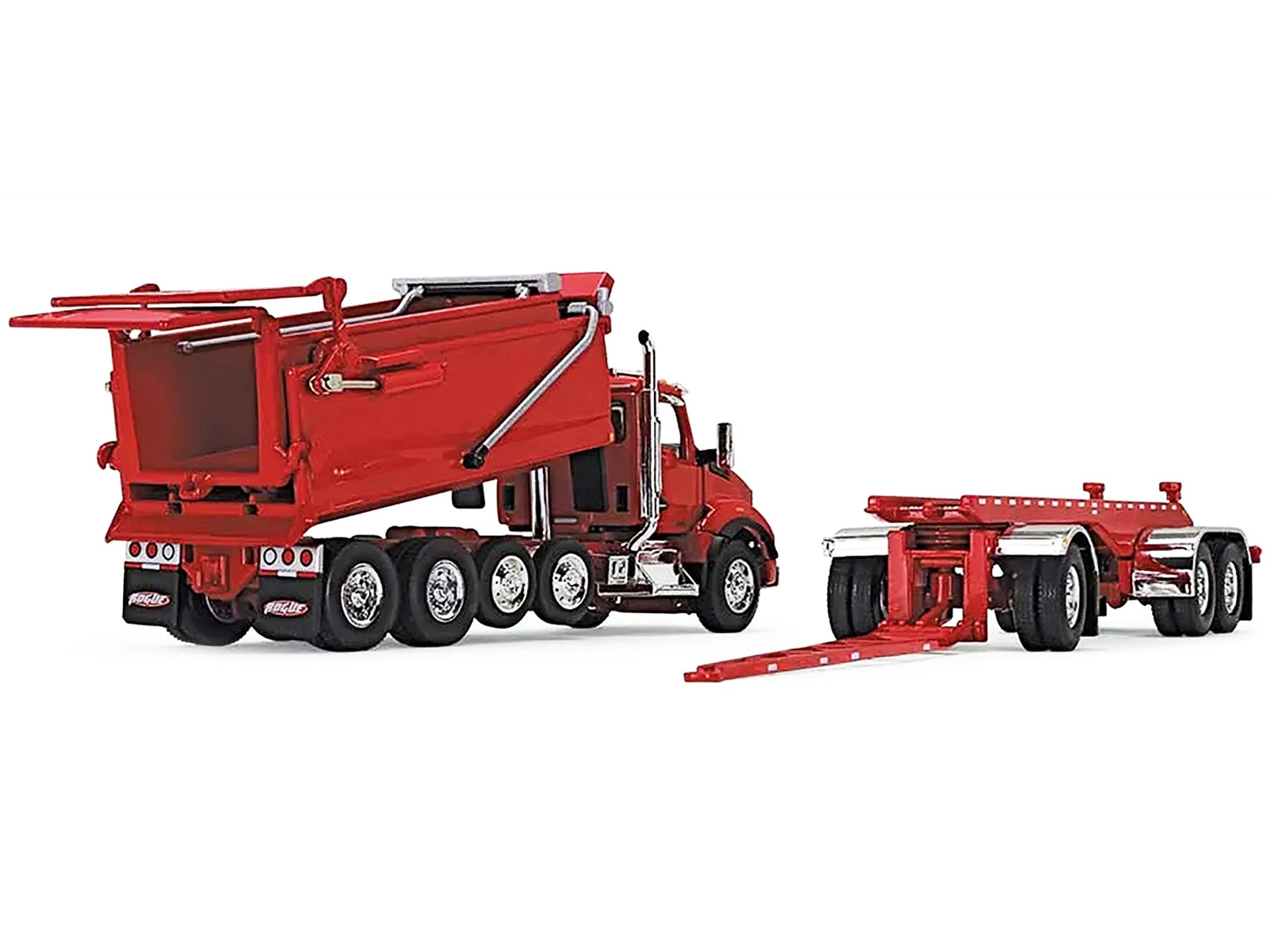 Kenworth T880 Quad-Axle Dump Truck and Rogue Transfer Tandem-Axle Dump Trailer Viper Red 1/64 Diecast Model by DCP/First Gear