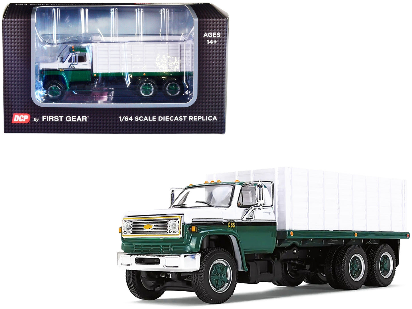 1970s Chevrolet C65 Grain Truck Green and White 1/64 Diecast Model by DCP/First Gear