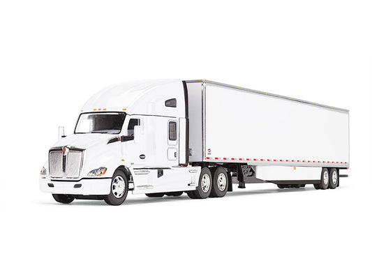 Kenworth T680 with 76" High Roof Sleeper and 53' Smooth Sided Dry Goods Trailer White 1/64 Diecast Model by DCP/First Gear-1