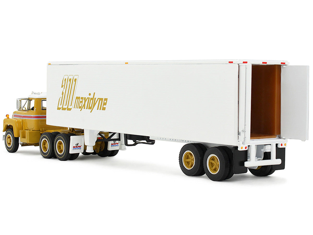 Mack R-Model Day Cab and 40' Vintage Trailer Yellow with Red Stripes and White Top "Mack Anniversary" 1/64 Diecast Model by DCP/First Gear First Gear