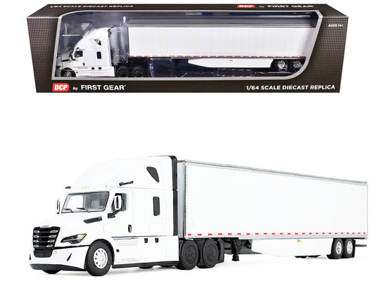 Freightliner Fifth Generation Cascadia Raised Roof Sleeper & 53' Utility Trailer with Skirts White 1/64 Diecast Model by DCP/First Gear First Gear