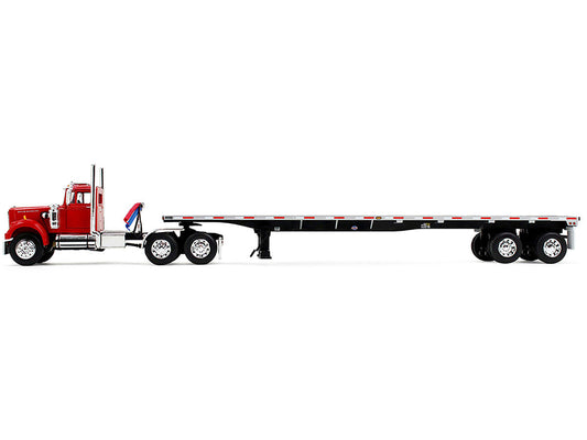 White Western Star 4900 Day Cab with 48’ Utility Flatbed Trailer Viper Red 1/64 Diecast Model by DCP/First Gear First Gear