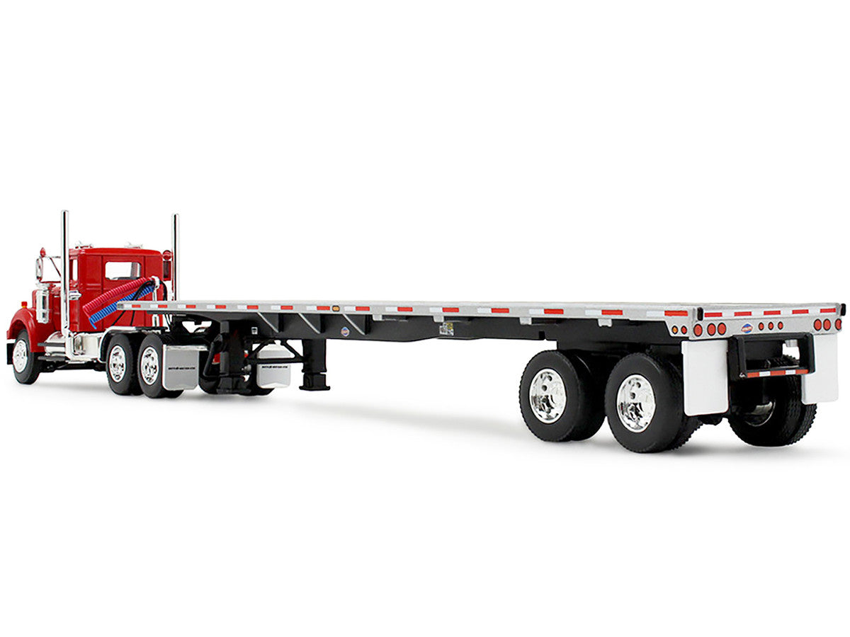 White Western Star 4900 Day Cab with 48’ Utility Flatbed Trailer Viper Red 1/64 Diecast Model by DCP/First Gear First Gear