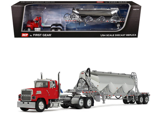 Ford LTL 9000 Day Cab with Heil Pneumatic Tank Trailer Heil Red 1/64 Diecast Model by DCP/First Gear First Gear